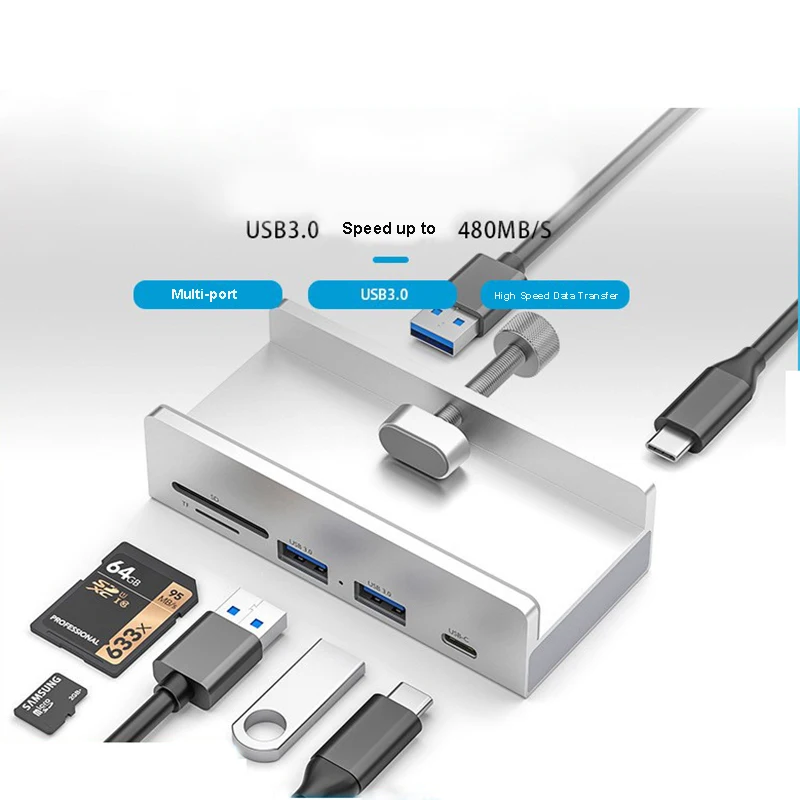 Aluminum USB Type C 3.0 HUB Phone Holder SD TF Micro USB Memory Card Reader Phone Charger DC Power Adapter Multiple Extend Dock