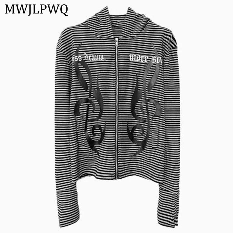 

MWJLPWQ Niche Gothic Striped Design Zipper Hooded Jacket For Men Long Sleeve Slim Fit Cardigan Streetwear Women Hiphop Top 11378