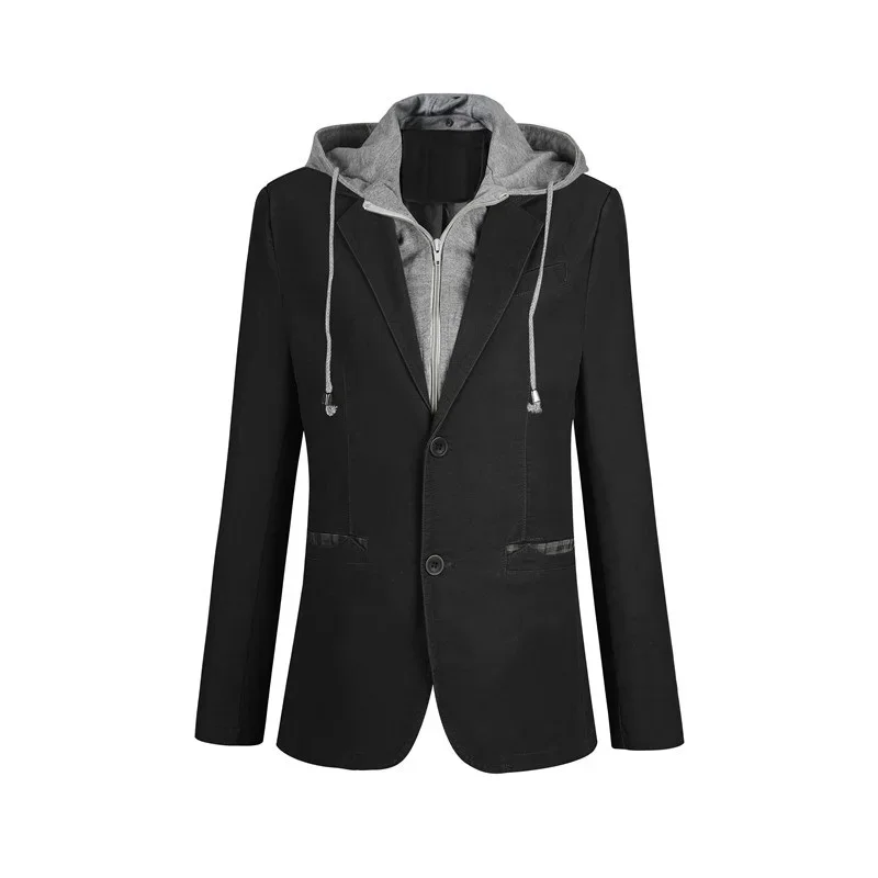 Plus Size M-7XL Casual Blazer Men Fake Two Pieces Detachable Hood Blazer Full Sleeve Single Breasted Two Buttons Suit FS-150
