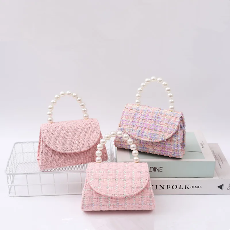 Mini bolso de princesa para niñas, monederos y bolsos de hombro de hilo de lana, rosa, superventas, nuevo