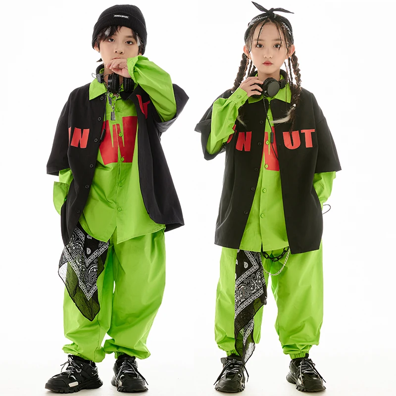 

New Girls Hip Hop Dance Costumes Loose Jacket Cargo Pants Suit Streetwear Boys Jazz Modern Dance Performance Clothing DN16125