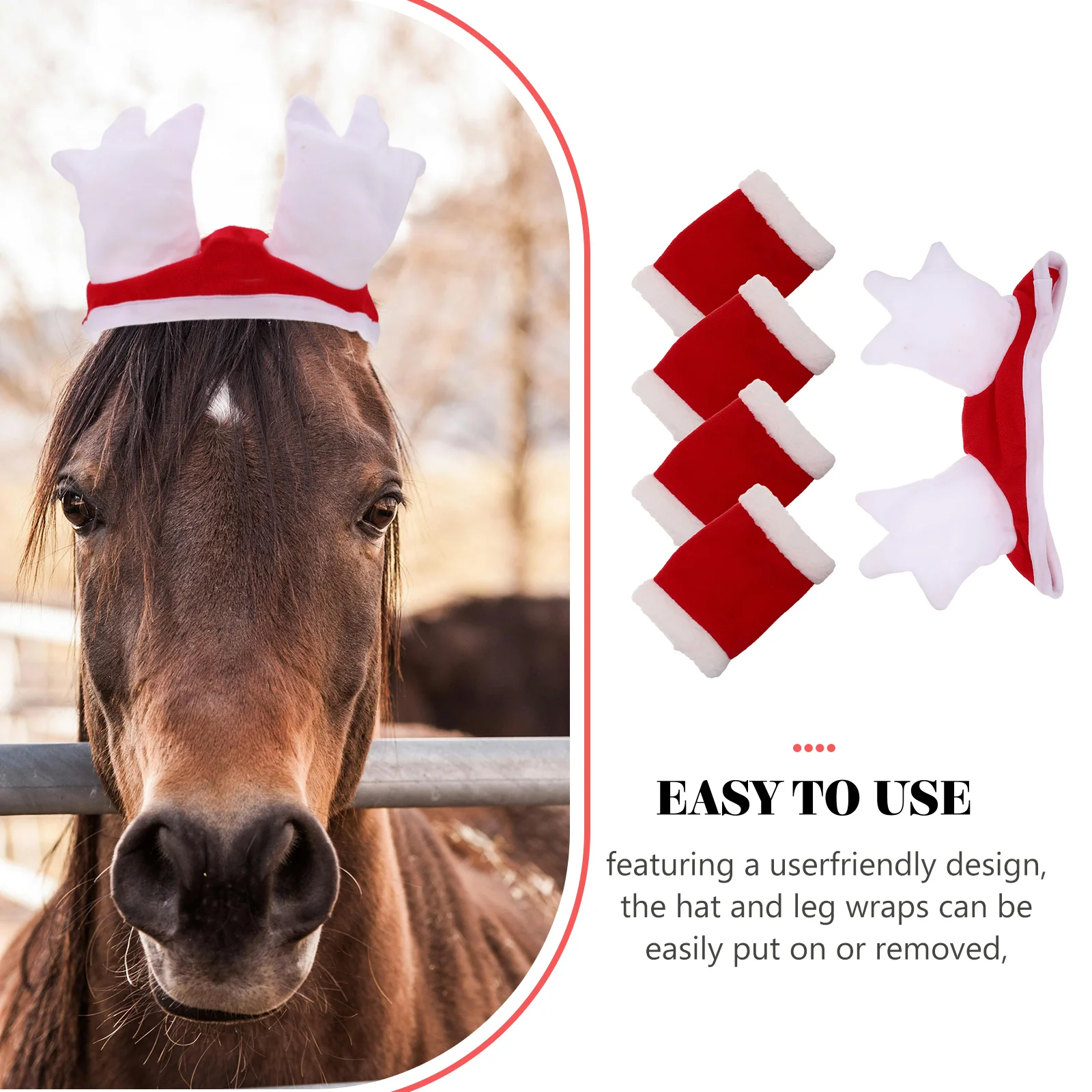 مجموعة واحدة من زينة الحصان، مجموعة كاملة من الزي، قبعة احتفالية، أغطية للساق، خفيفة الوزن وقابلة لإعادة الاستخدام، ملحقات الاحتفال بالعطلات #2
