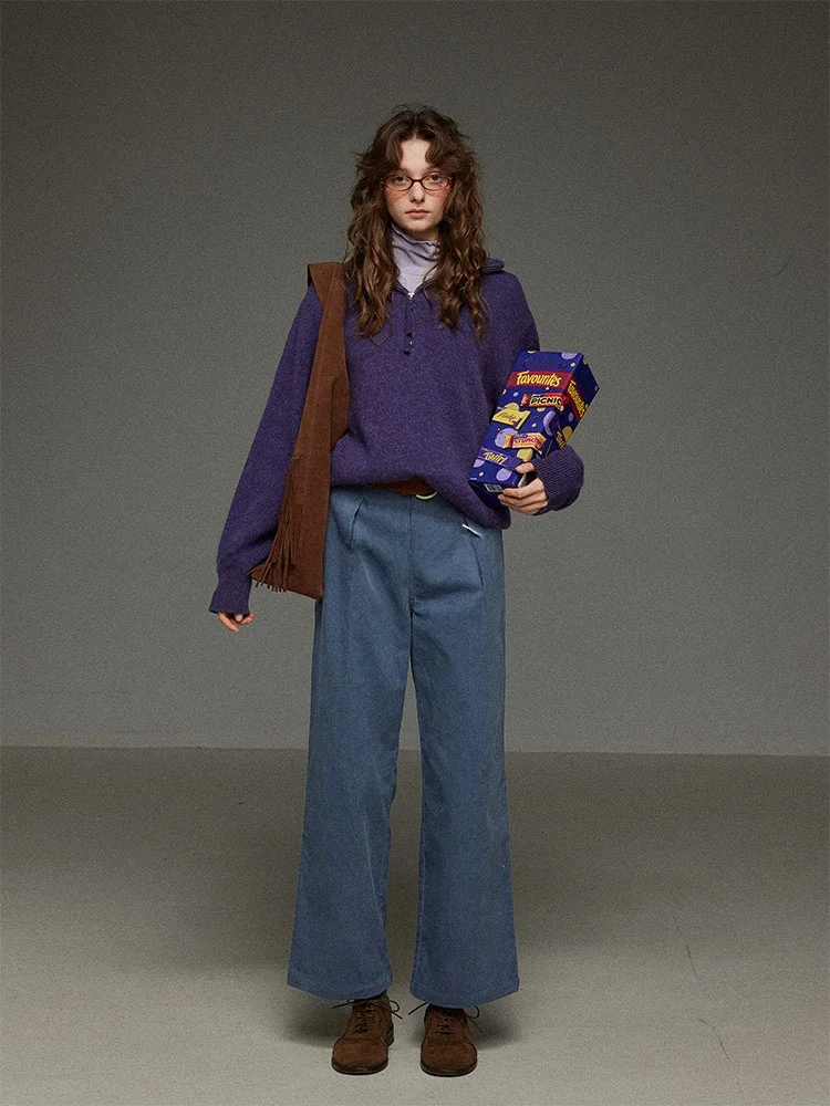 

Thiened Woolen Knitted Sweater with f Zipper Collar for Women TNIT Spring Autumn Winter Loose Fit Long Sve High Collar