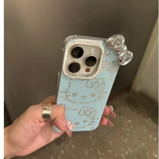 Full Screen Hello Kitty Star Face Bow Strap Phone Case For iPhone 16 15 14 12 13 11 Pro Max XR XS MAX 7 8 PLUS MINI Y2K Cover - náhled 5