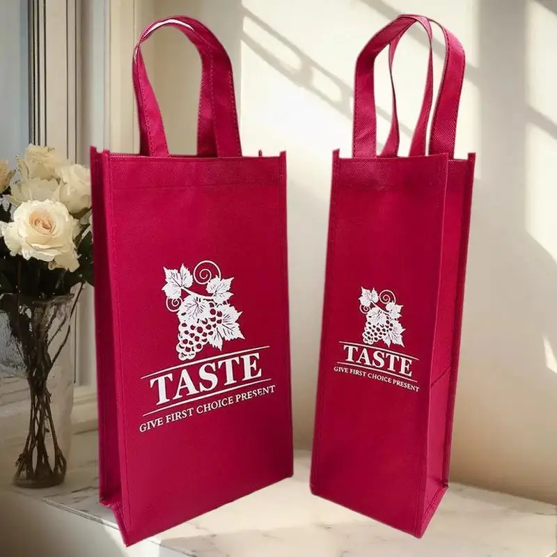 Bolsa de regalo impermeable para cerveza y champán no tejida, botella de rama individual/doble de Color, botella de vino tinto, bolsas de embalaje con asa manual