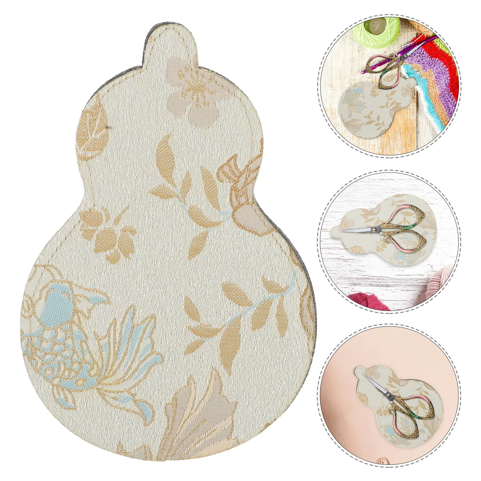 Gourd Shaped Mini Scissor Holder Fabric Pouch Chinese Style Embroidery Protective Cover 4.91x3.34inch Shear Organizer Small