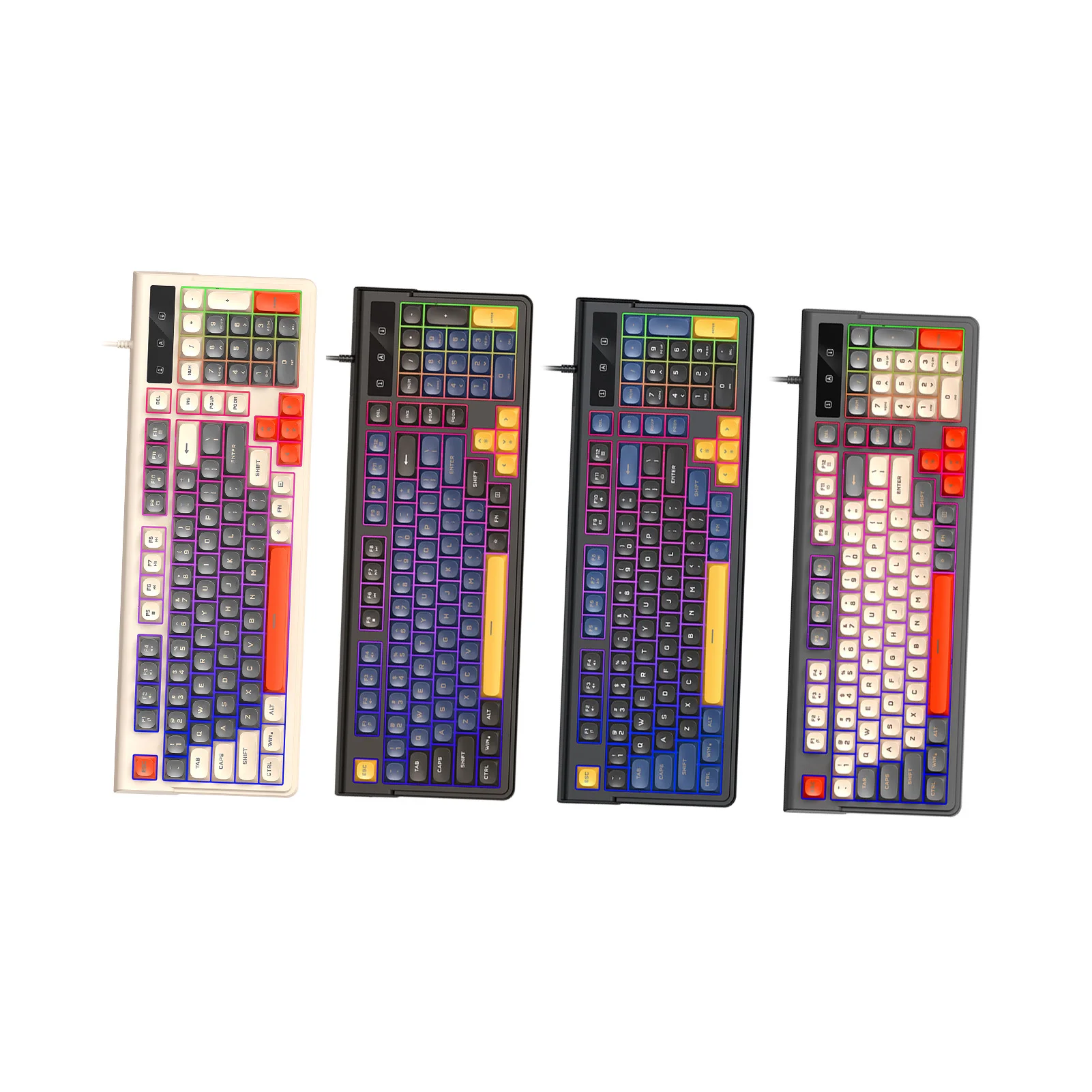 

98-Key Wired Mechanical Keyboard with Three-Color Keycaps RGB Backlit Portable Keyboard for Gaming Office