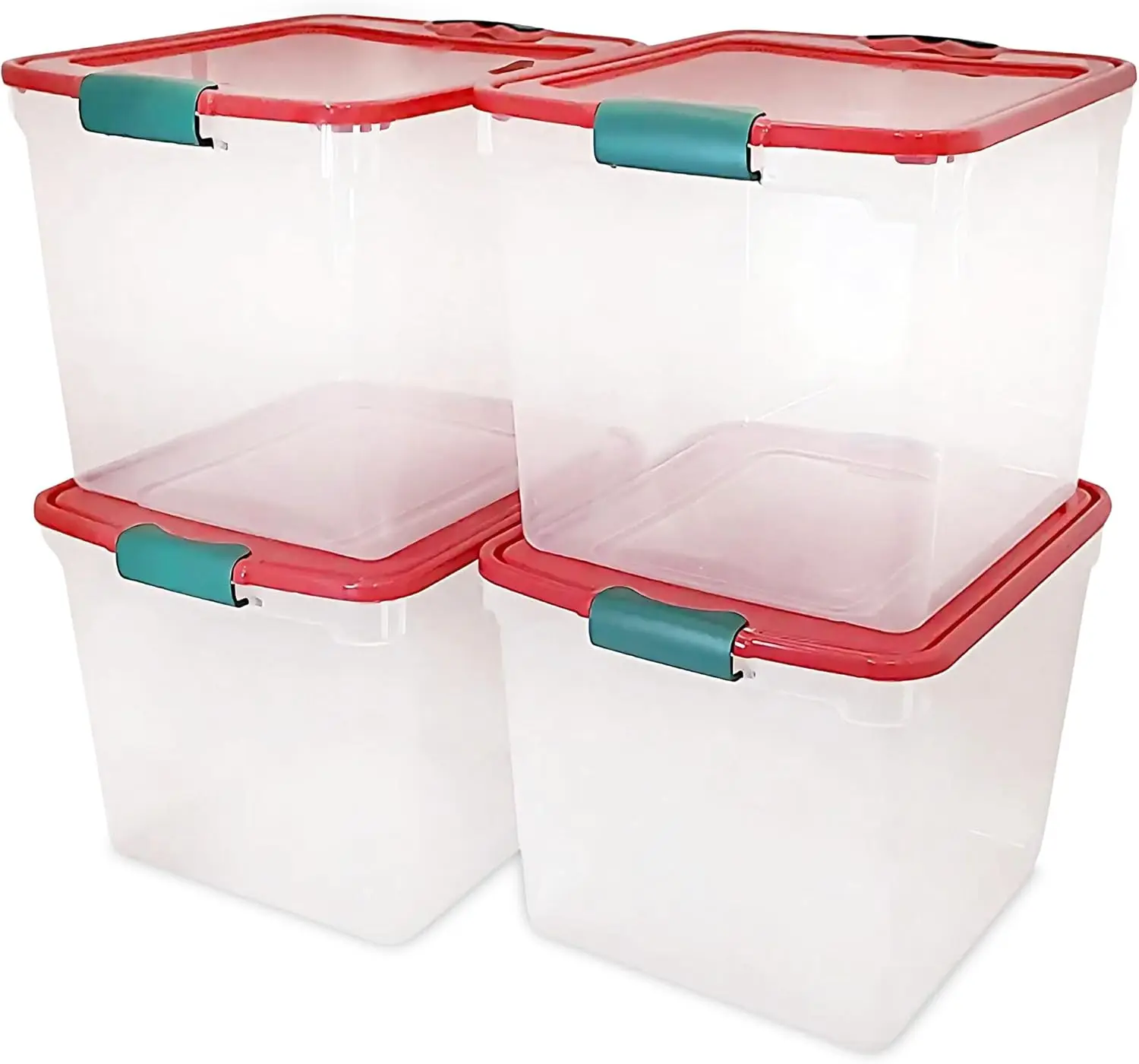 

4-Pack Seasonal Holiday, Latching Lid Clear Plastic Storage Bins, 31 Quart, Red