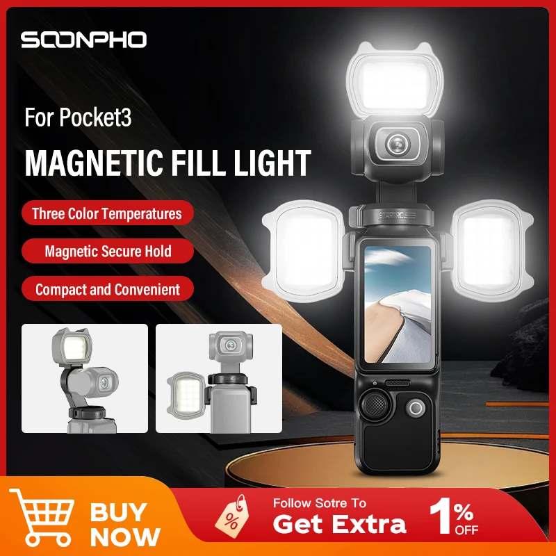 

SOONPHO Magnetic Mini LED Light for DJI Osmo Pocket 3 Rechargeable Selfie Fill Light 3 Color Mode Pocket 3 Vlog Accessories