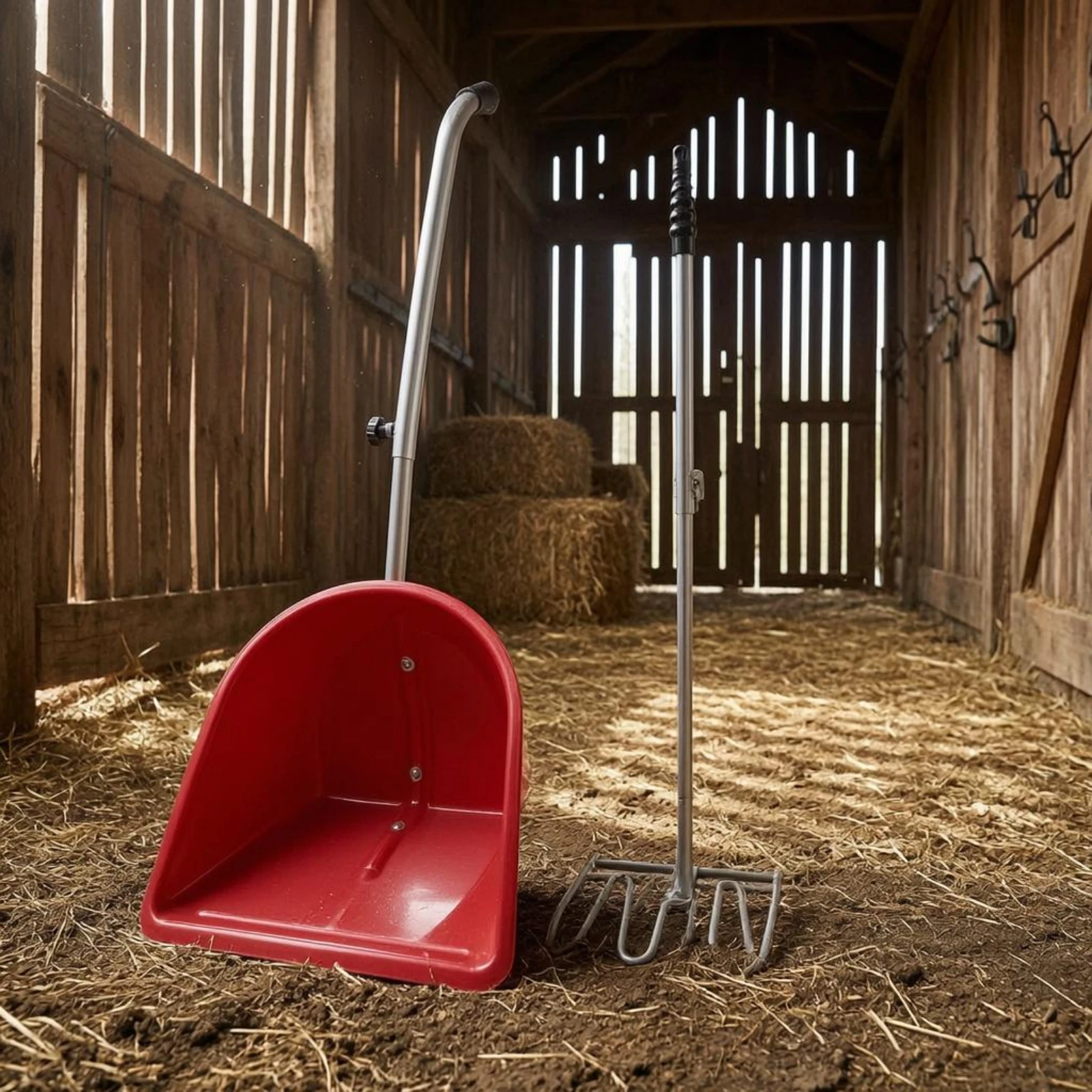 Stable Scoop and Fork Adjustable Handles Manure Fork Farm Equipment Sturdy Yard Sweeper Time Saving for Equestrian