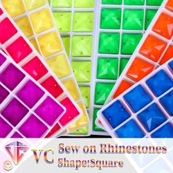 VC Neon Fluorescent Square Sew on Rhinestone Square Sewing Diamond Glass Diamond Flatback DIY Accessories Wedding