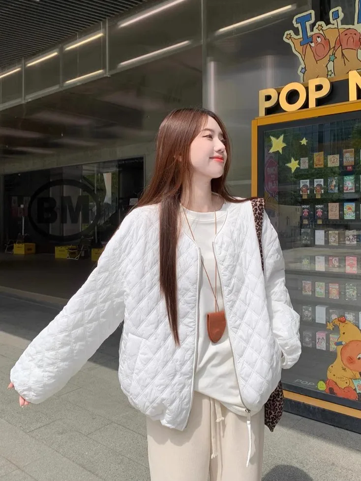 Vestes rembourrées à col rond pour femmes, manches longues, motif LozGrass, rose, basique, décontracté, mode coréenne, vêtements d'hiver, nouveau, 2024