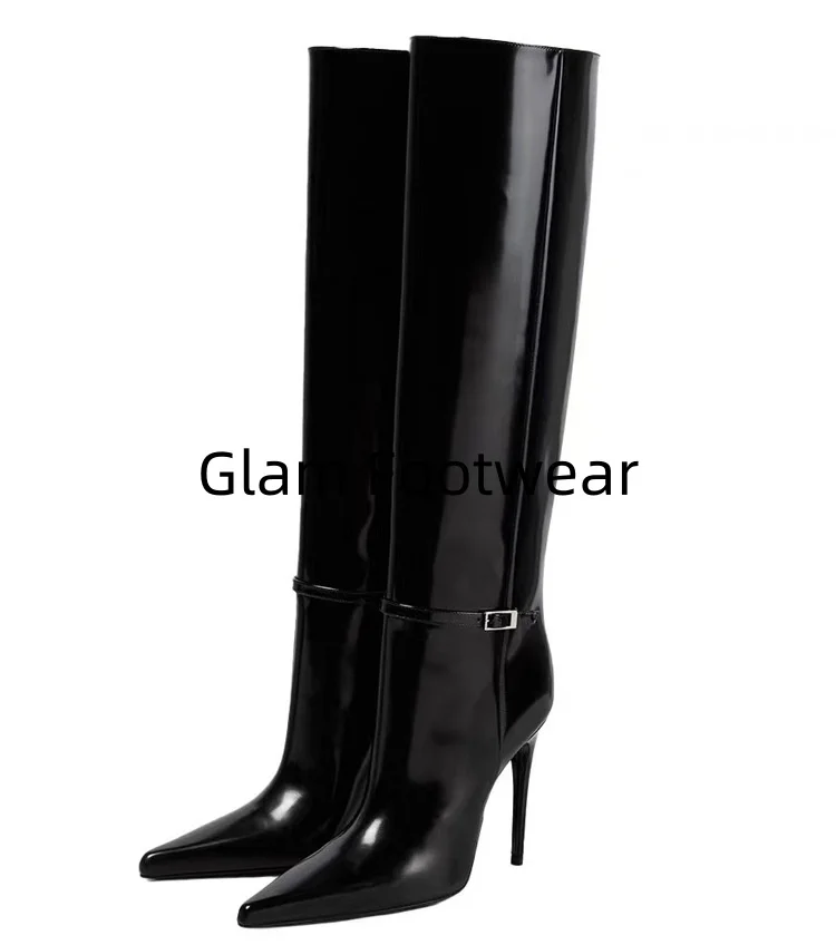 Autumn and Winter New Women's Slender High Heels Knee Length Women's Boots Fashionable Pointed Fashion Large Medium Cap Boots