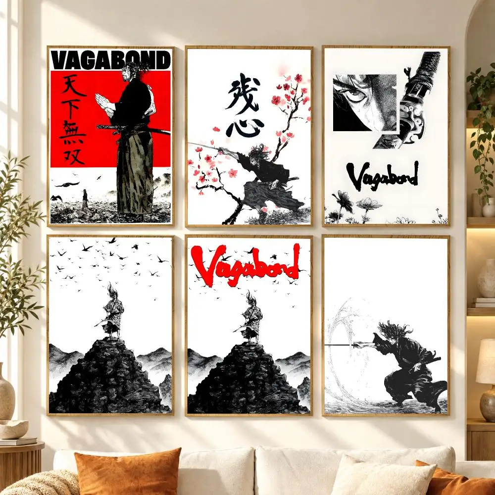 Anime V-Vagabond Poster Self Adhesive Wall Stickers Art Decals for Bedroom Living Room Office Home Decor Decoration Gift