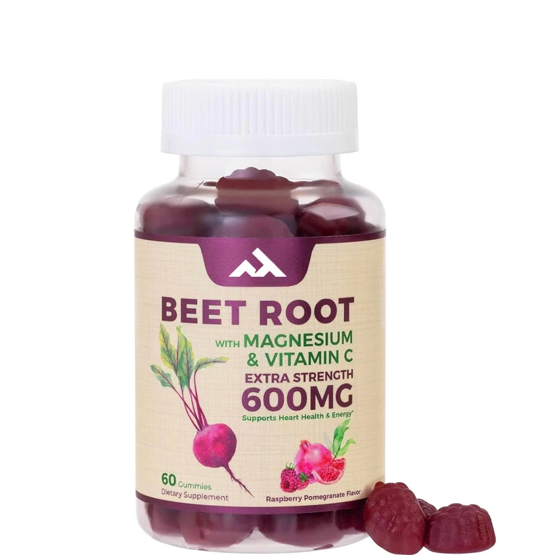 Beetroot Gummies - Energy and Heart Health Support Supplements, Vegetarian, Non GMO - Pomegranate Raspberry Flavor