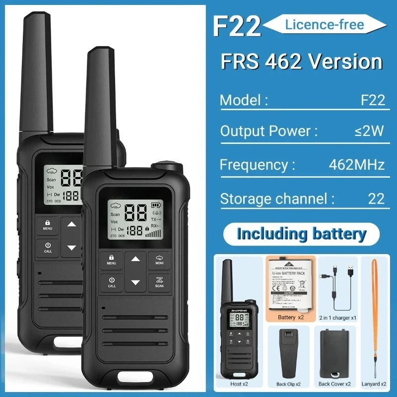 2Pcs For BAOFENG F22 PMR Walkie Talkie Children Children's Radio Walkie-Talkie Kids Portable Two-way Radios For Camping