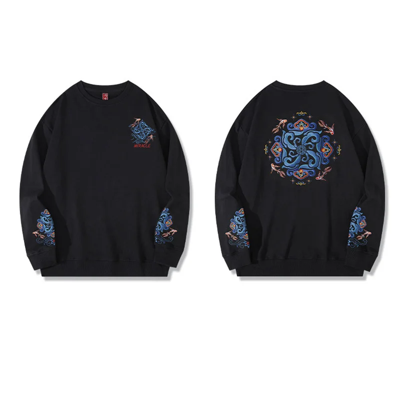 التطريز البلوز الرجال القطن Sukajan الفاخرة الذكور البلوز متماسكة ربيع الخريف الصبي هوديس س الرقبة سحب قميص العرق Z1