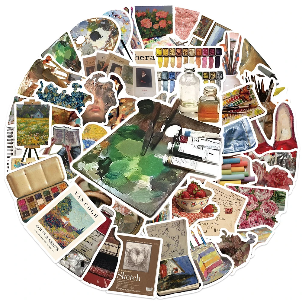 10/30/56pcs INS Style Painting Art Stickers Vintage Aesthetic Graffiti Decals Luggage Guitar Phone Diary Cartoon Sticker Decor