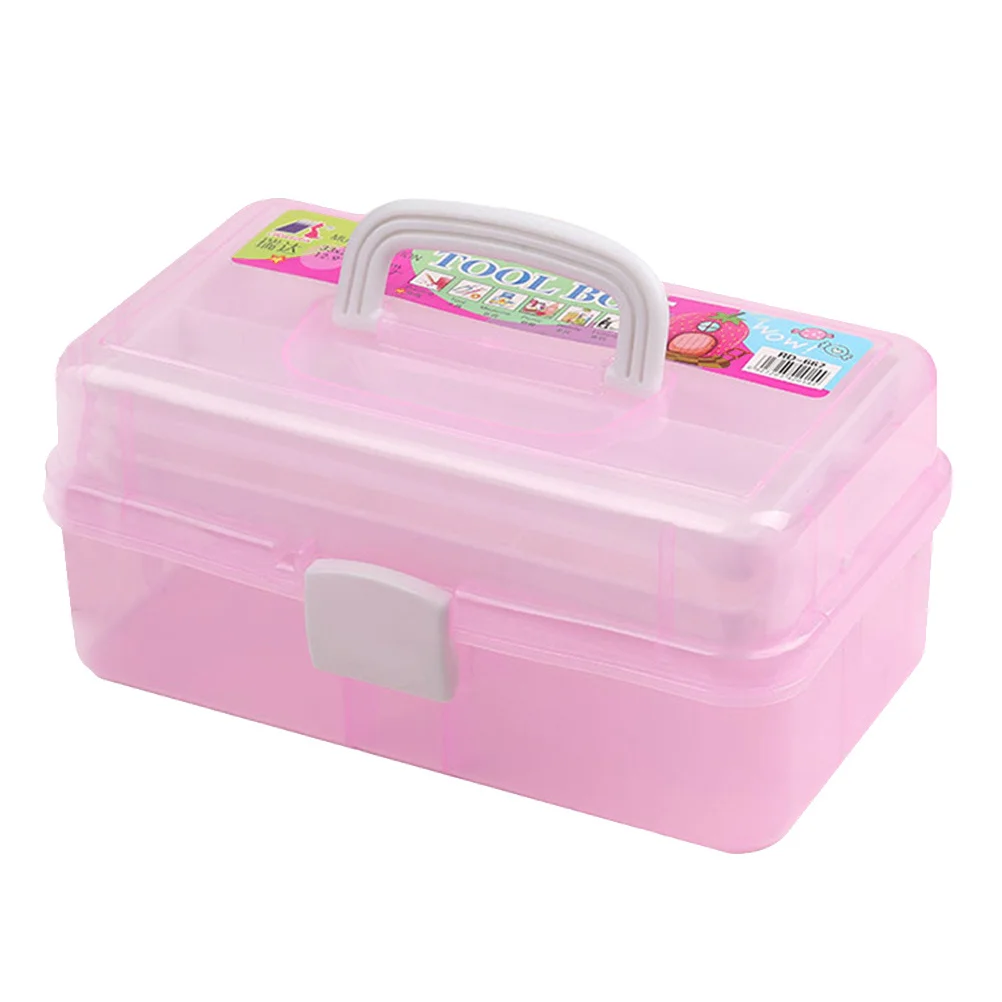 

Craft Storage Container Box Portable Multi-Function Painting Box Pink Three Layers Large Capacity Thick PP Plastic Art Supplies