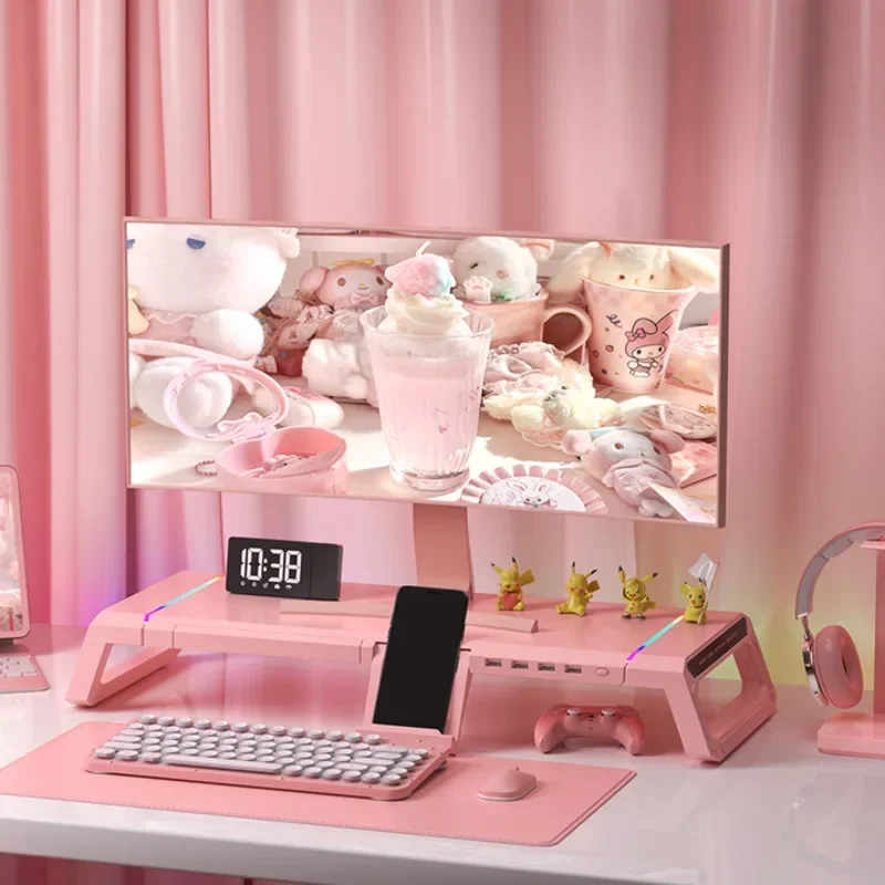 Hot Computer Stand with USB Pink Laptop Table with Drawer Multifunctional Tablet Stand for Girls Height Adjustable