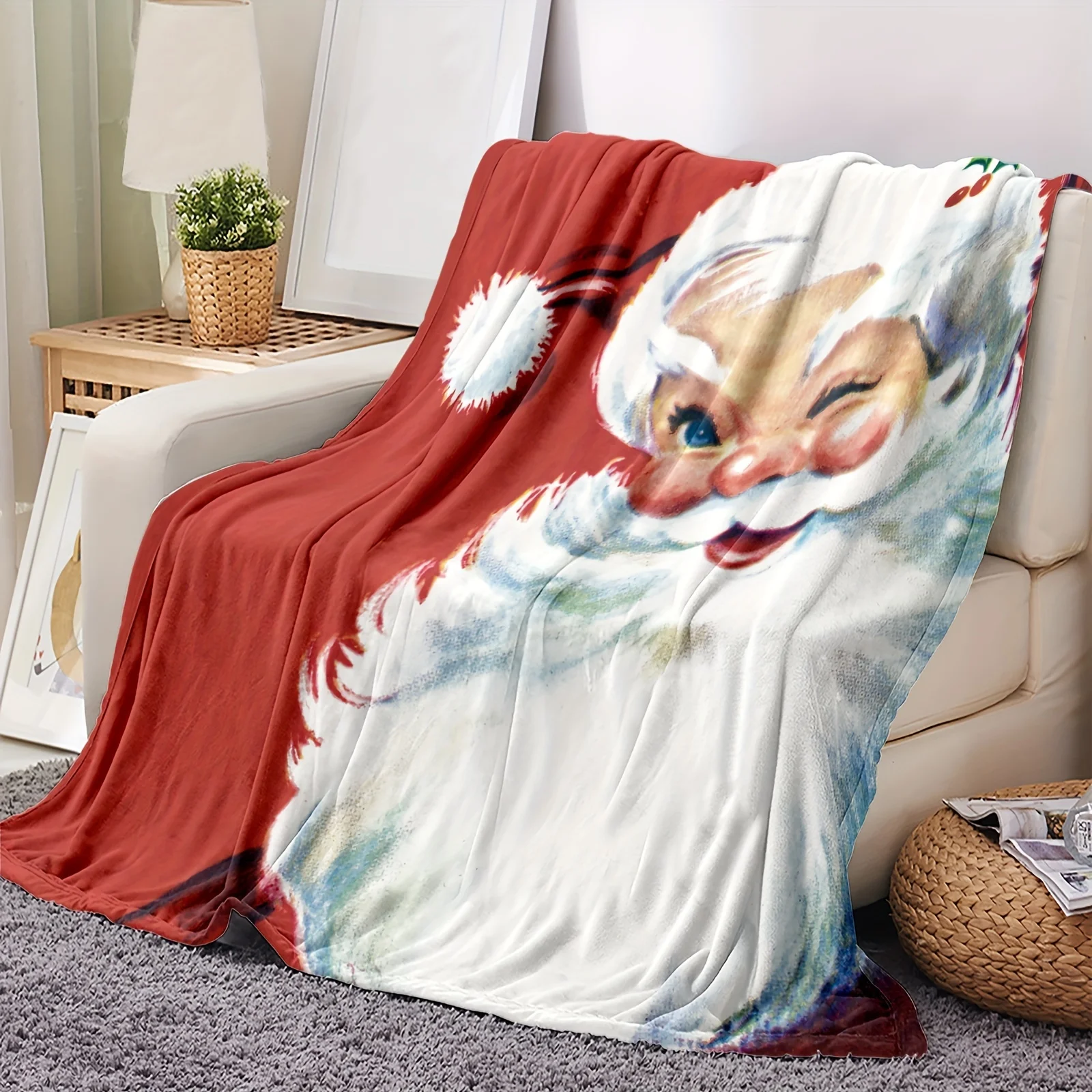 

Christmas Theme Blanket Cartoon Santa Claus Print Flannel Blanket Soft Warm Throw Blanket Nap Blanket For Couch Sofa Office Bed