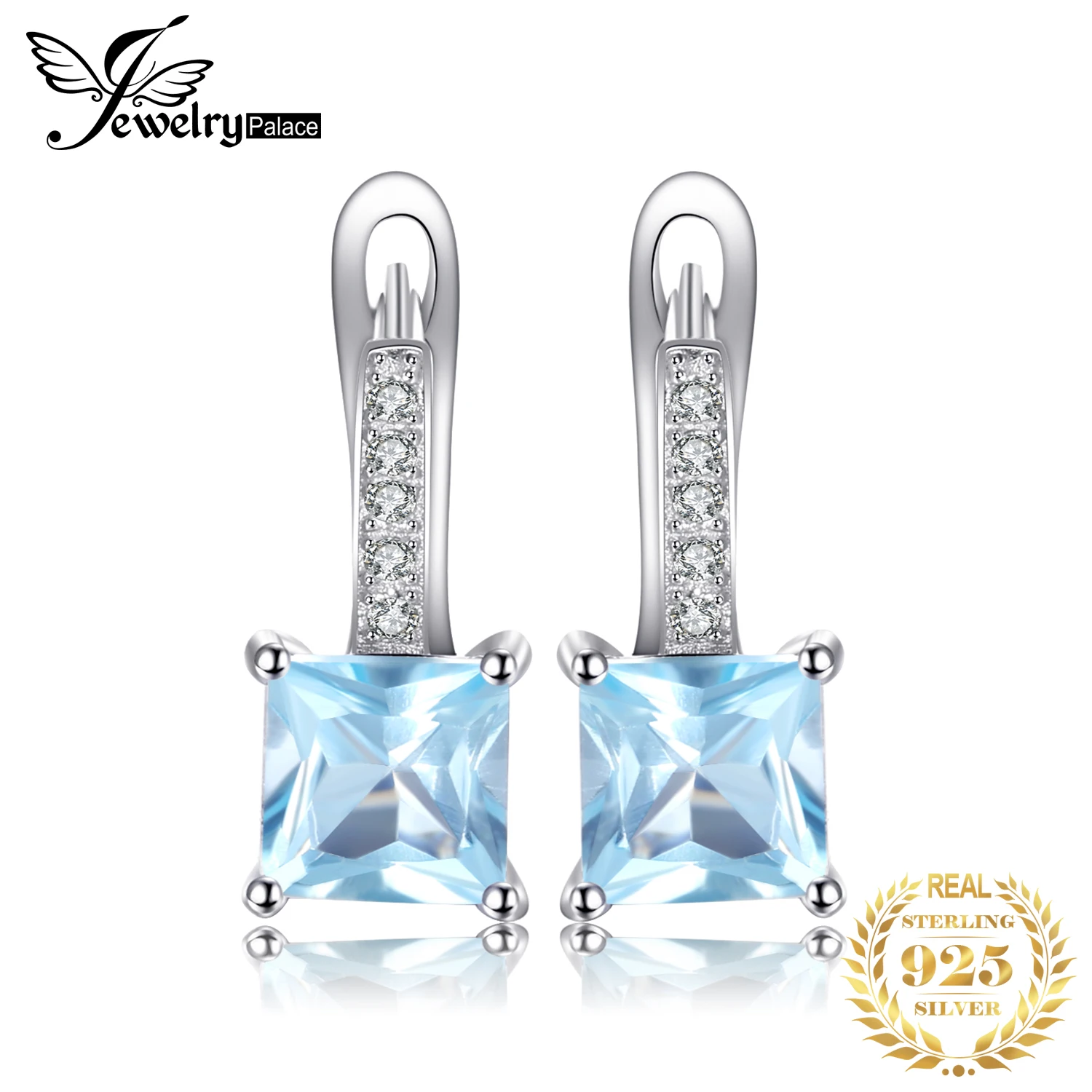 JewelryPalace 1.4ct Princess Cut błękitny topaz 925 srebro kolczyki koła dla kobiety moda prezent na rocznicę ślubu