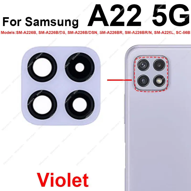 Rear Camera Glass Lens With Sticker For Samsung A22 4G 5G A32 A42 A52 A72 A33 A53 A73 Back Camera Glass Lens Replacement Parts