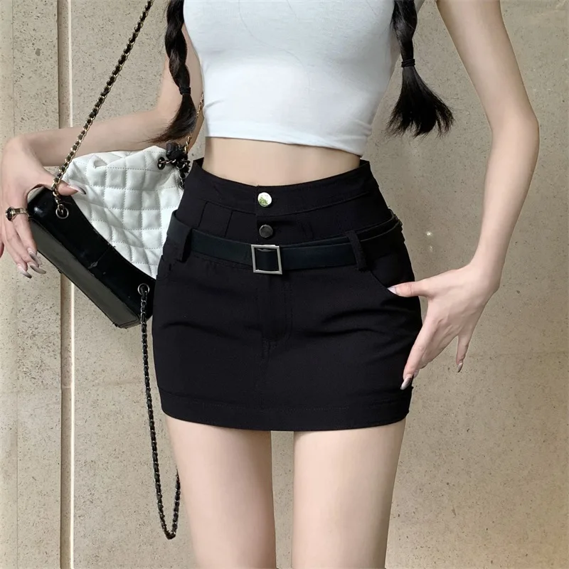 KUSAHIKI 2023 New Spicy Girl gonne a vita alta con cintura Sexy Slim Mini Y2k gonna moda stile coreano Bottoms Faldas De Mujer