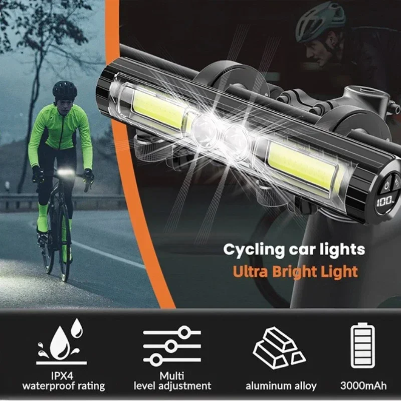 1600LM Rechargeable Bike Light with Near/Far Beam Dual Bracket Magnetic Hook 3000mAh LED Front Light for Outdoor Night Riding