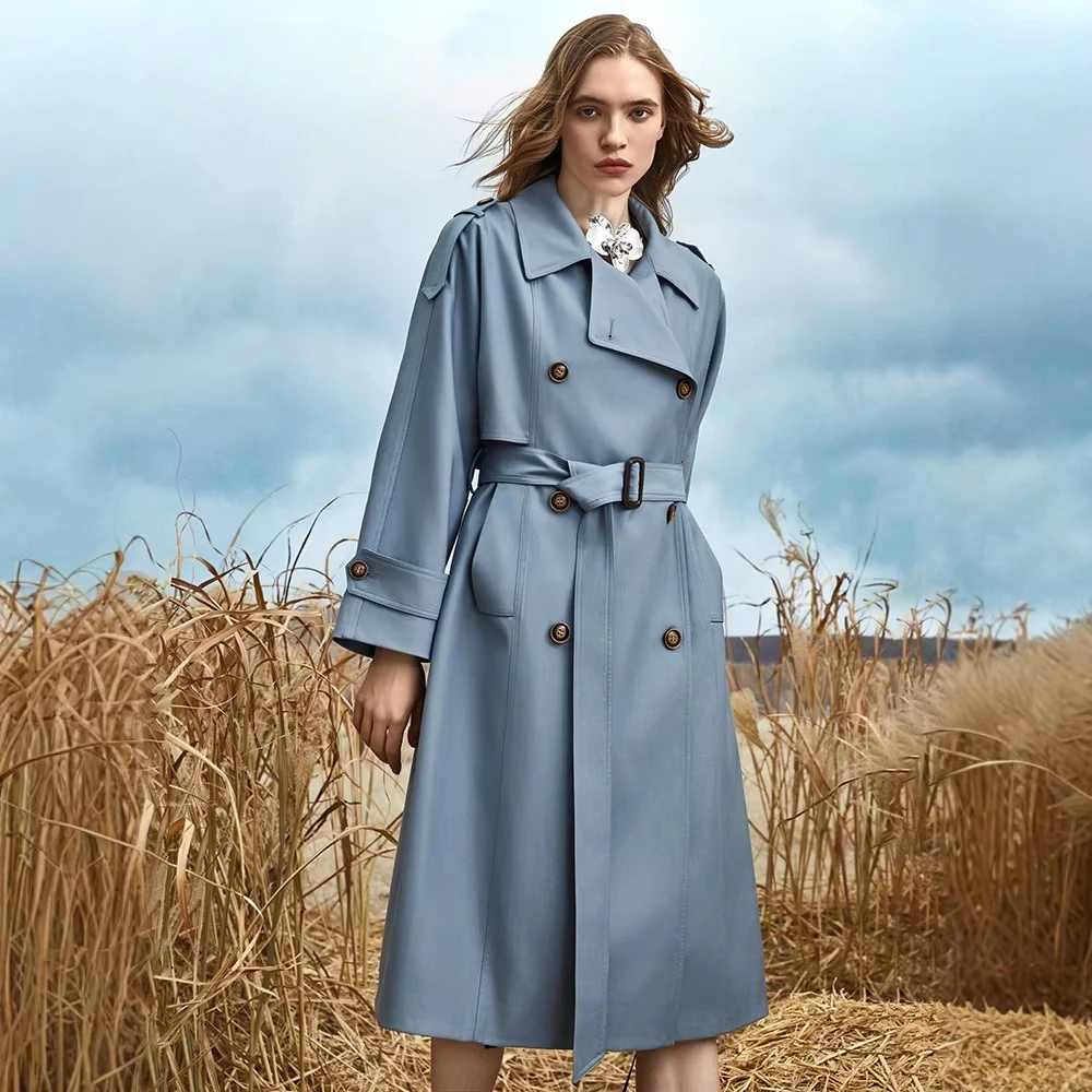 Fashion High Quality Double-breasted Long Lapel Commuting Spot Trench Coat Women