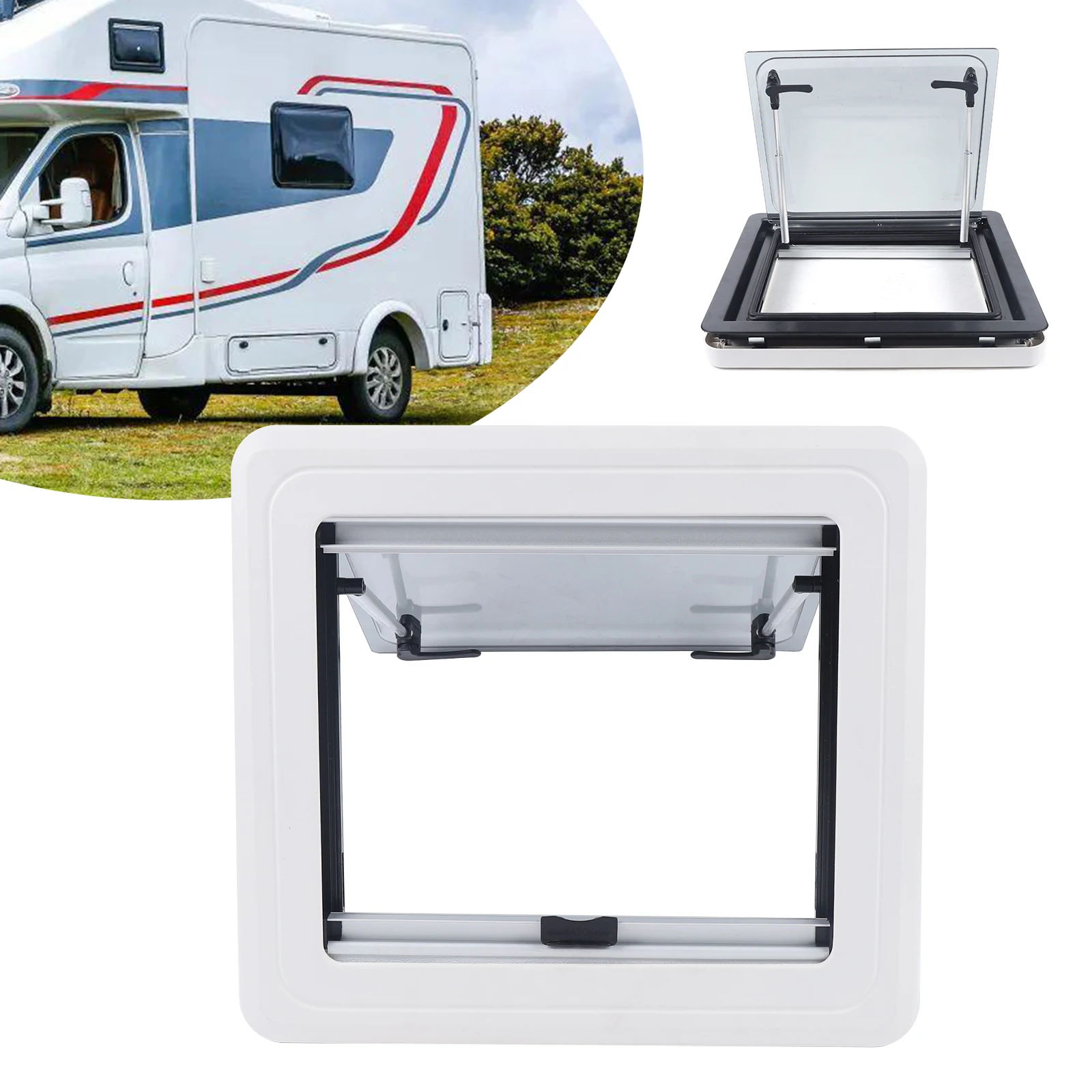 

450*500mm RV External Push Window Caravan Hinged Push Out Window Top-Hung Camper Skylight Hatch Vents