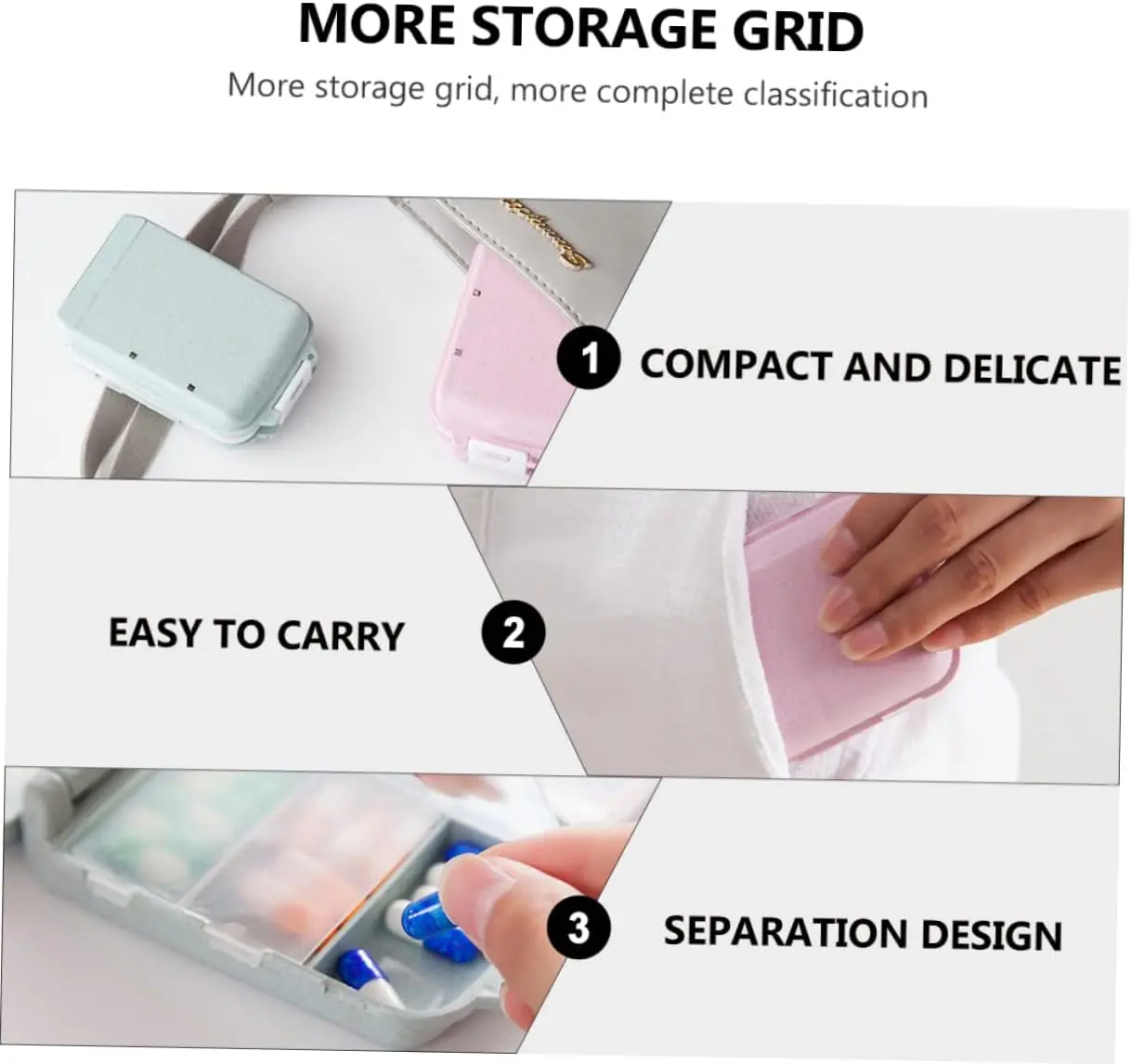 Three layer portable pill storage box, suitable for travel medicine storage box, used for vitamins and medicines, lightweight an