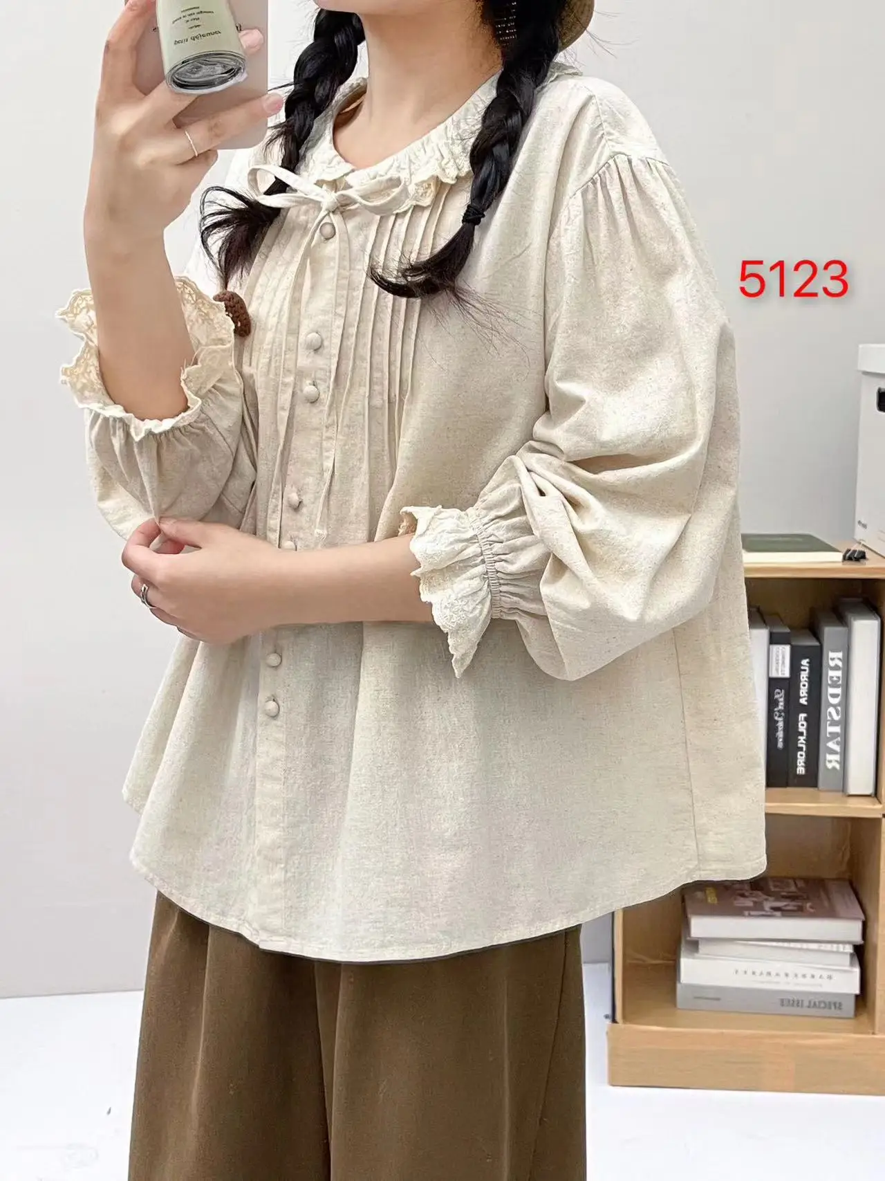 Fall clothes 2024 women Japan style vintage peter pan collar long sleeve shirts mori girls cotton bow blouses lolita clothes