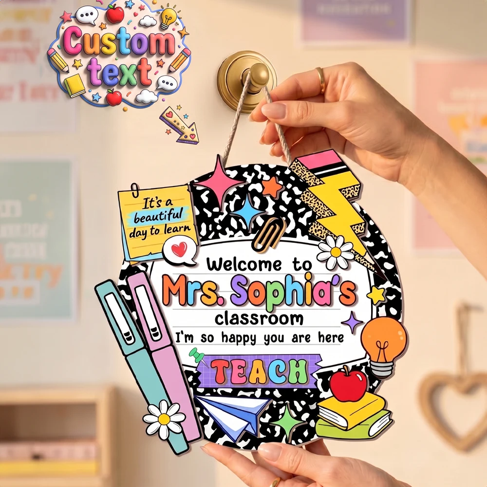 Custom Name Wooden Hanging Plaque,Welcome To Classroom Door Decor,Teacher Appreciation Day,Holiday Surprise Gift,Back To School
