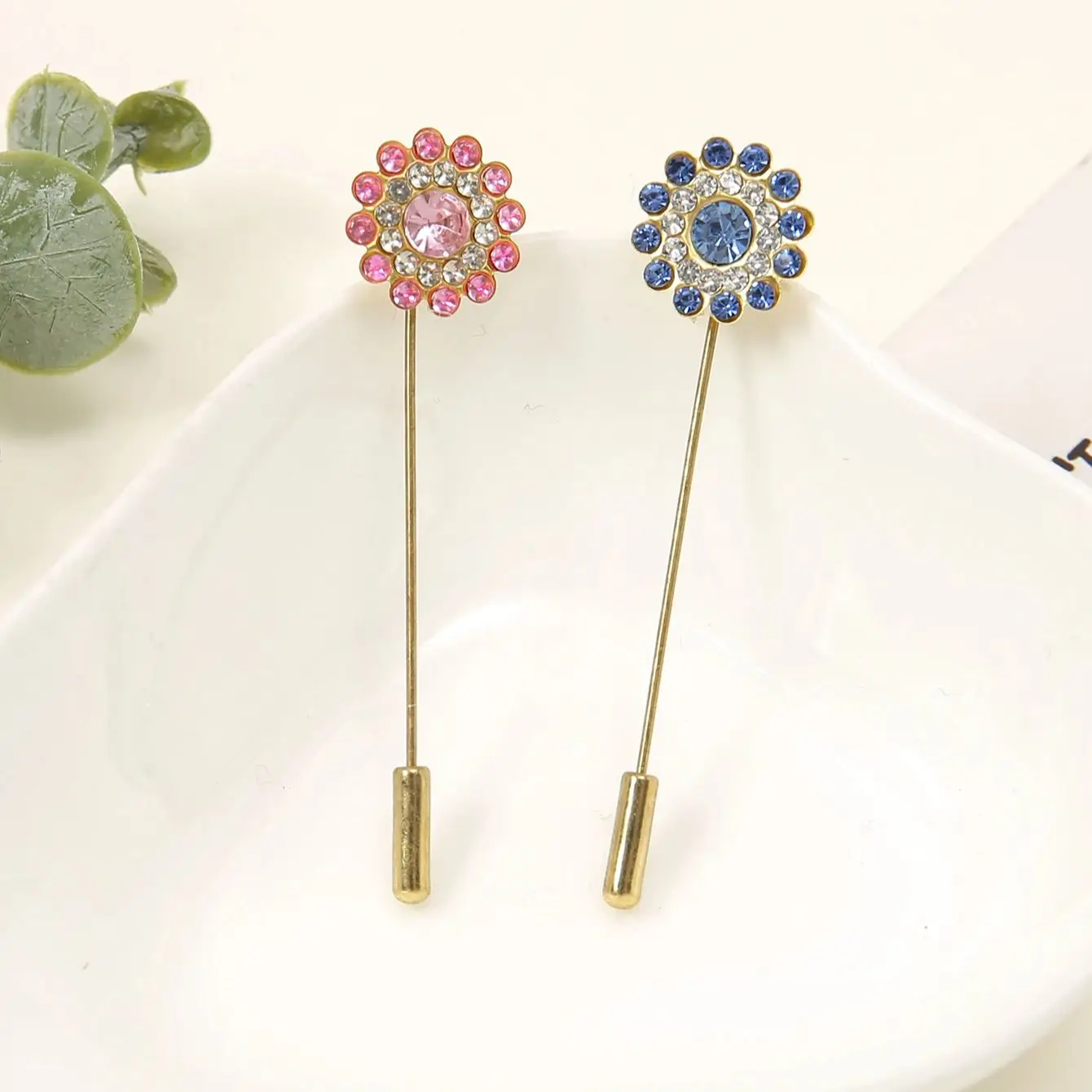 10pcs/Bag Double-Layered Flower Diamond One-Word Brooch Pins Elegant Ethnic Accessories For Women Muslim Hijab Scarf Brooch Pins