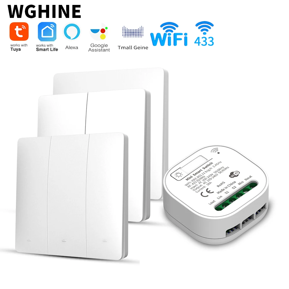 

WGHINE Tuya WIFI Wireless smart switch No Battery Rebound Button Switch Intelligent Life Remote Control Google Home