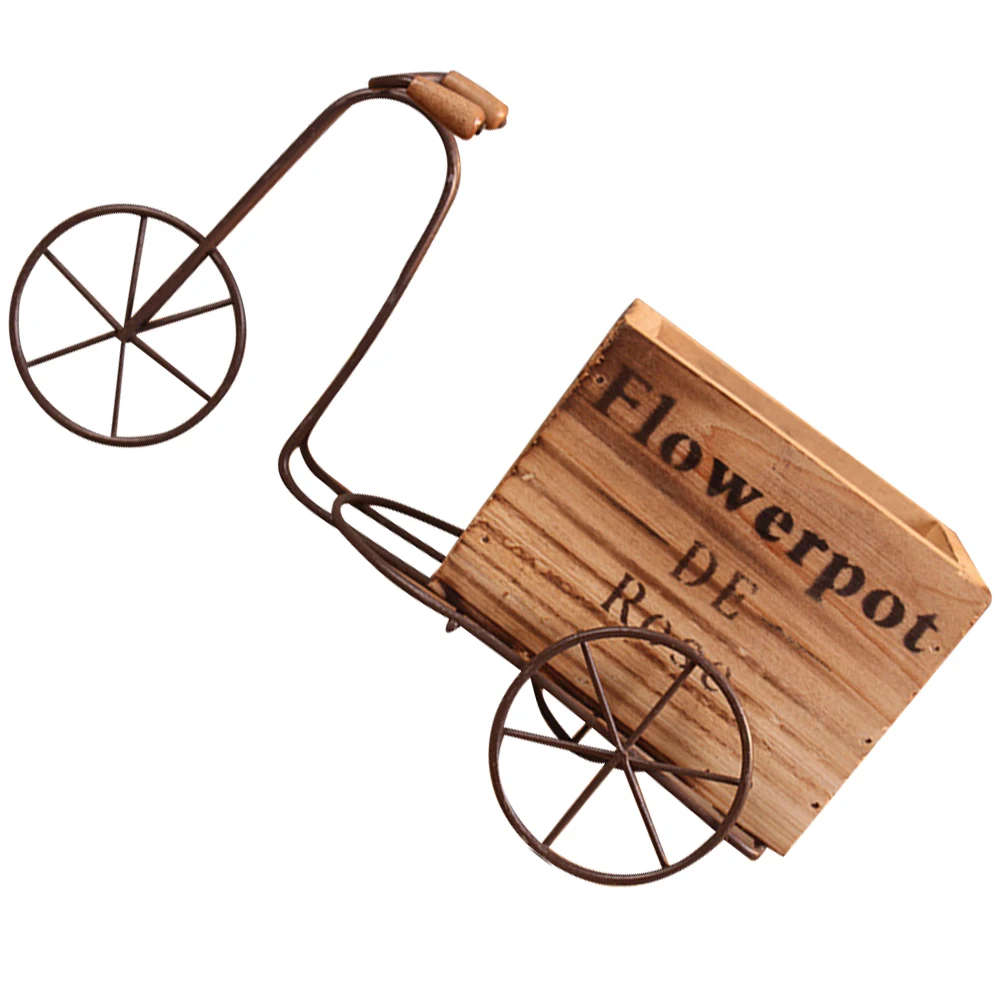 

Iron Tricycle Stand Rustic Wooden Planter Bike Holder Tricycle Planter Pot Holder Desktop Garden Storage Pots Plants Flower
