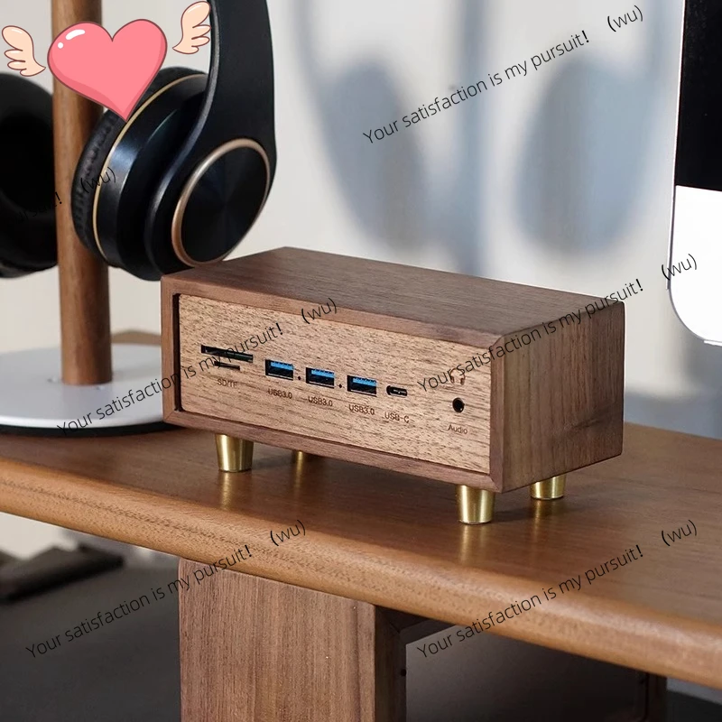 ZOCI Table with solid wood black walnut computer USB3.0 multi-interface card reader 12-in-1 splitter docking station HUB