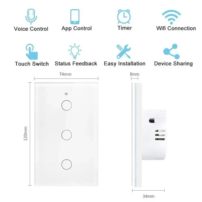 Matter WiFi Smart Switch Neutral Wire/No Neutral Wire 1/2/3 Gang Touch Wall Light Switch Work with Homekit Alexa Google Home