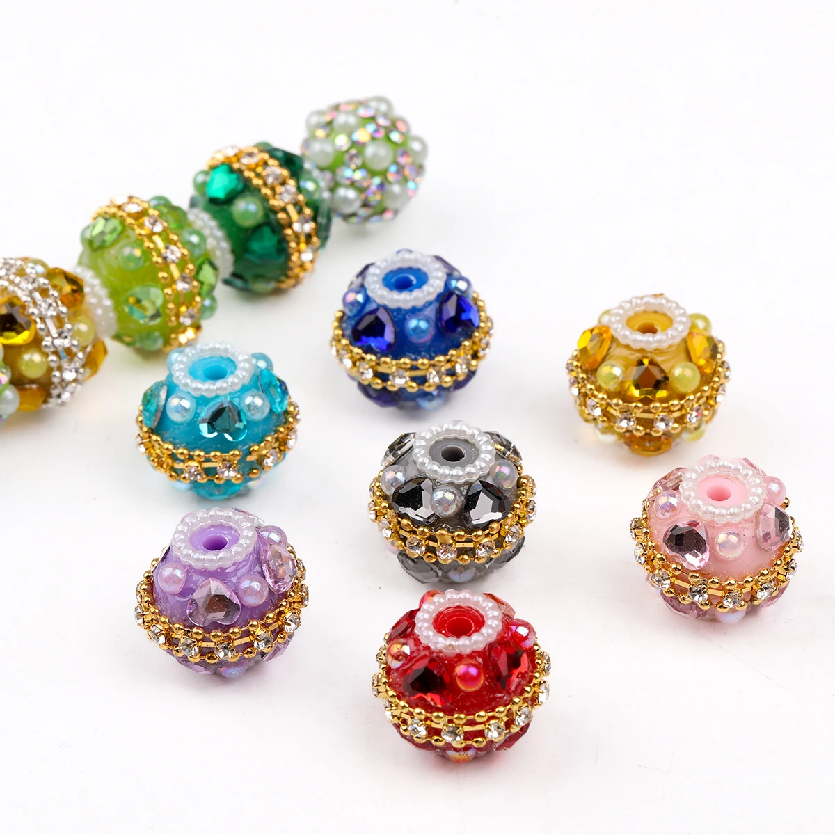 5/10pcs Multicolor Embed Rhine stone Golden edging Flower ball with 2.5mm Drilled Holes Beads for pen making Loose Spacer beads view 5