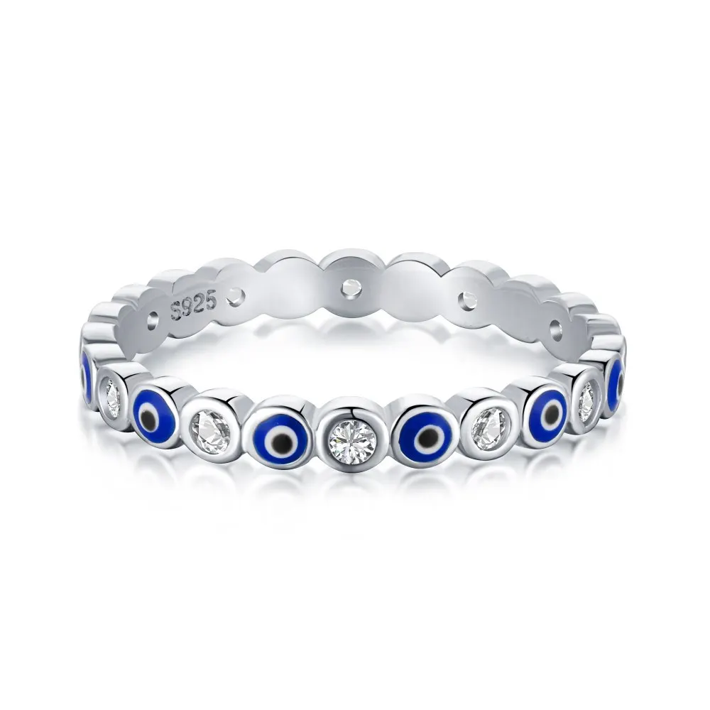 

Genuine 925 Sterling Silver Evil Eye Ring Charm Blue Wedding Eternity Rings For Women Lucky Turkey Jewelry Gift for Girl 2022