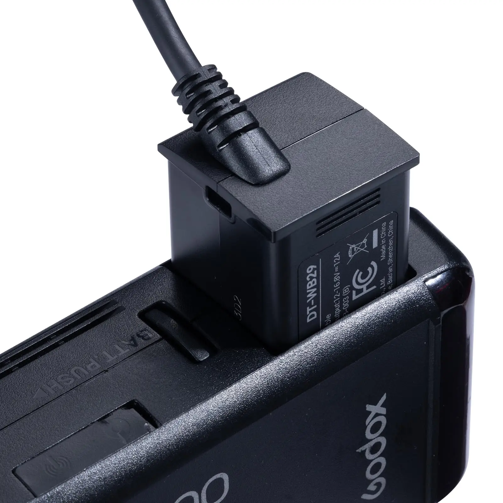 Kabel zasilający atrapą baterii Godox DT-WB29, zaprojektowany do uchwytu baterii BG02 i lamp błyskowych serii AD (AD200/AD200Pro/AD200Pro II/AD300Pro) — zdjęcie produktu 4