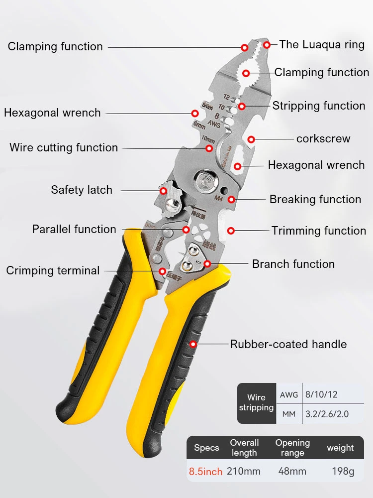 Multifunctional wire stripping pliers for cables and wires, split wires, cutting pliers, electrician special stripping pliers