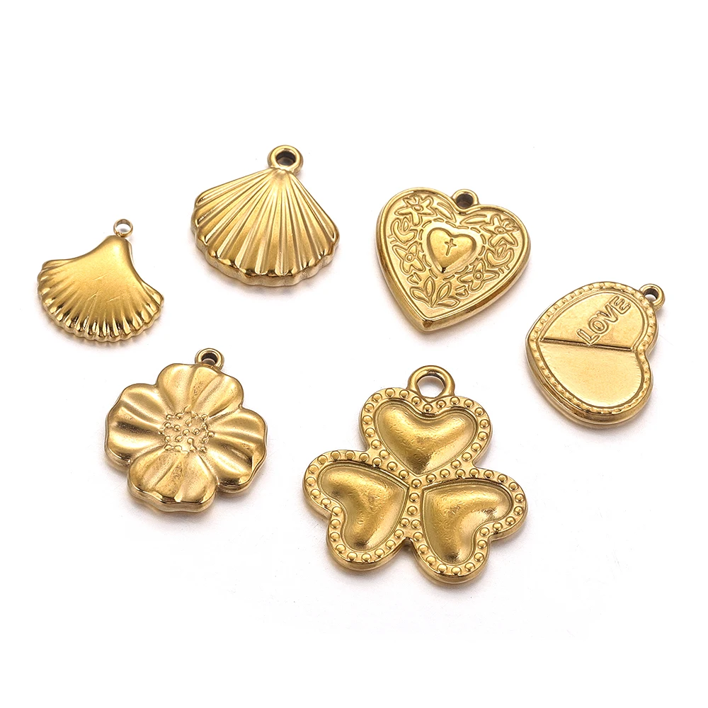 5pcs Stainless Steel Gold Plated Shell Heart Charm for Jewelry Making Supplies DIY Bracelet Necklace Accessories Craft Wholesale image 2