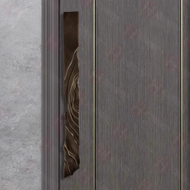 Light luxury hotel shopping mall double open glass door handle antique copper new Chinese river gate handle spot aluminum