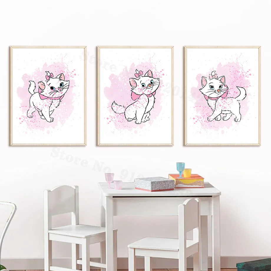 Disney The Aristocats Marie Cat Watercolor Posters and Prints Decorative Canvas Painting Wall Art Picture for Bedroom Kids Room