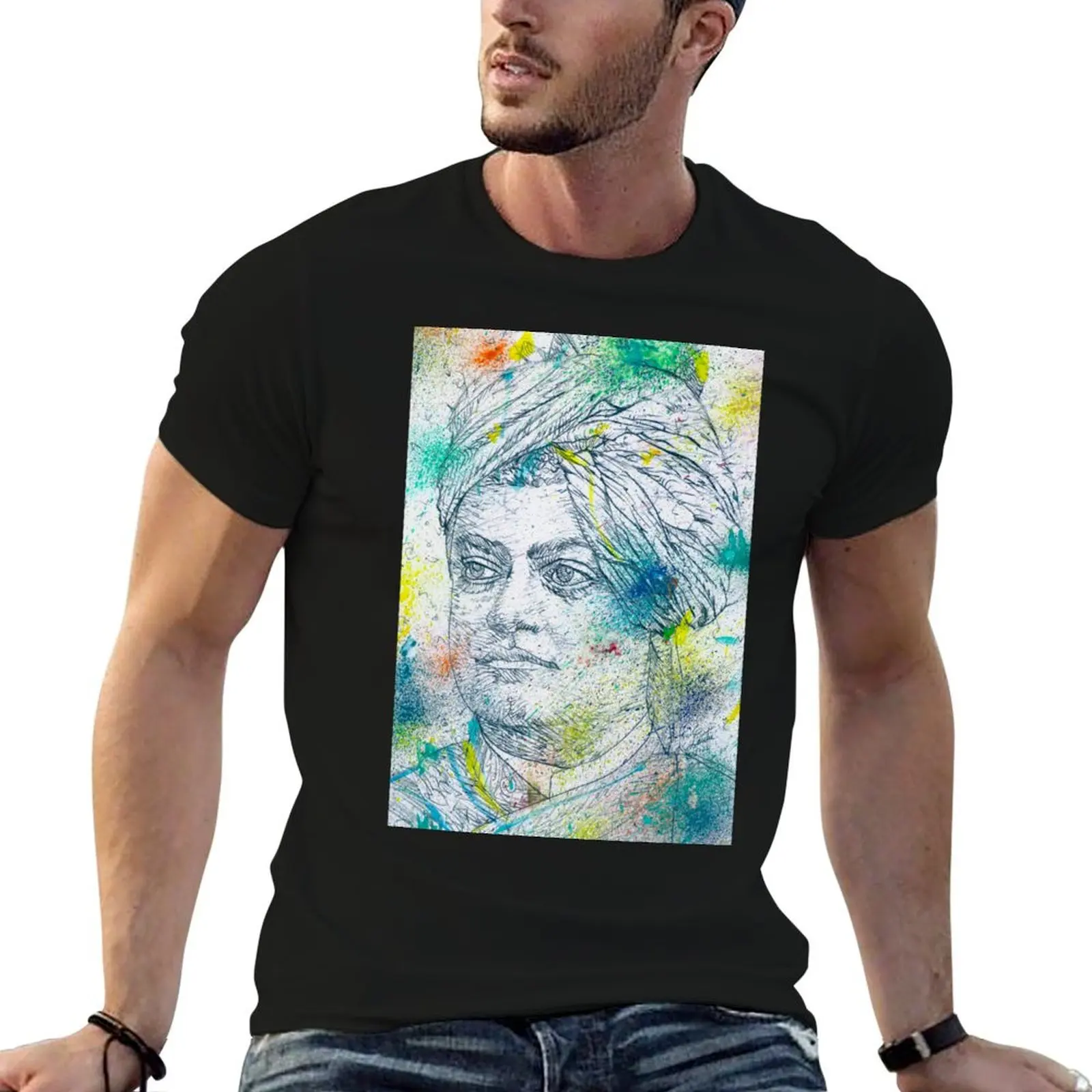 

shirts .1 portrait SWAMI funny cotton 100% tshirt t VIVEKANANDA and T-Shirt pencil man - watercolor