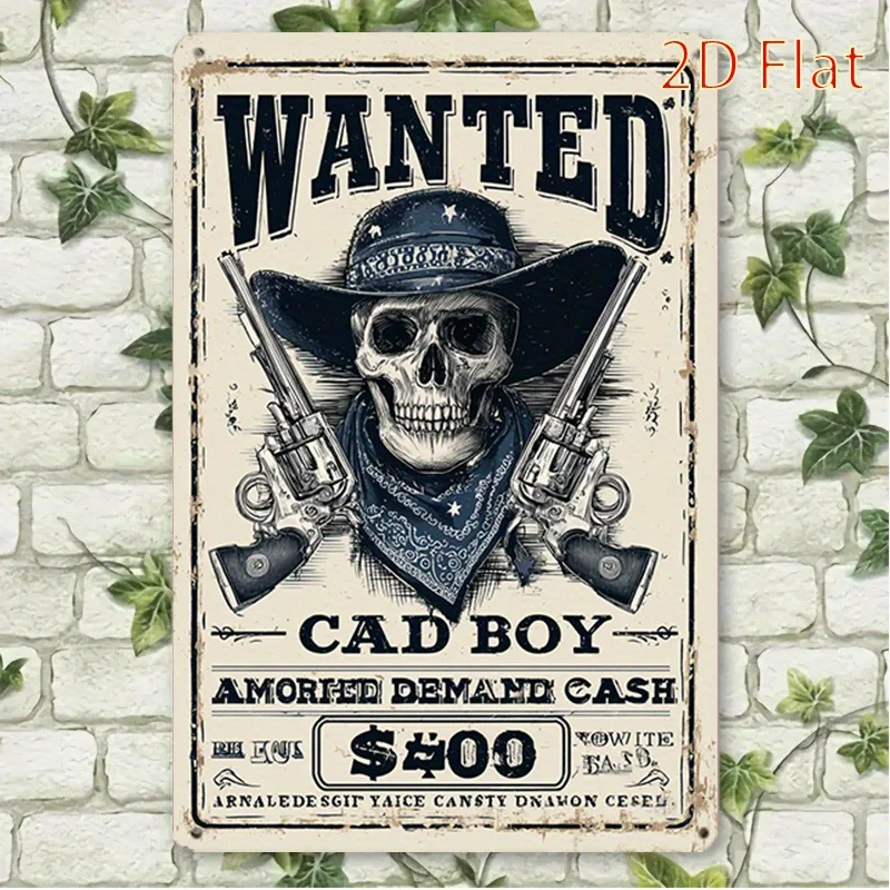 Retro Dual Gun Skull Metal Tin Sign - Waterproof and Dustproof,   Multi-Purpose Decoration, Suitable for Garage, Cafe, Restaur