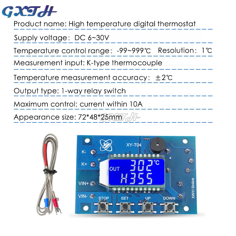 Remote WIFI Temperature Controller K-type LCD Digital Thermostat Module Relay Switch APP Button 10A -99℃-999℃ DC 6-30V