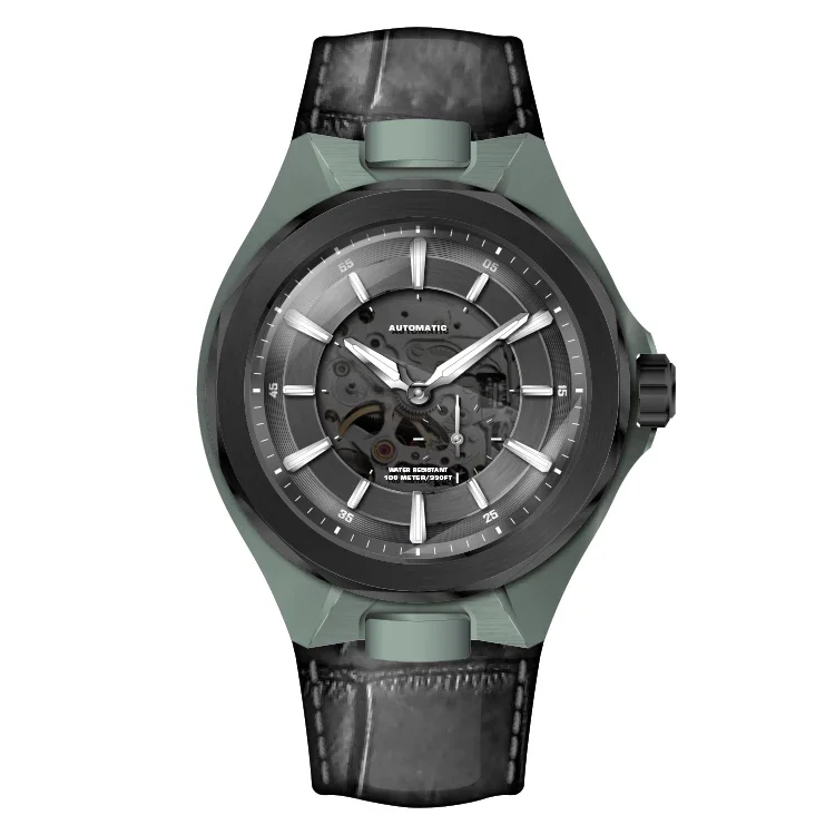 Green And Black Case Water Resist Watch Black Band Fashion Watch For Man Imported Automatic Movement Watches Odm